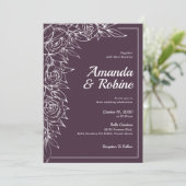 シンプル紫と白のフローラ結婚式招待状 招待状 (スタンド正面)