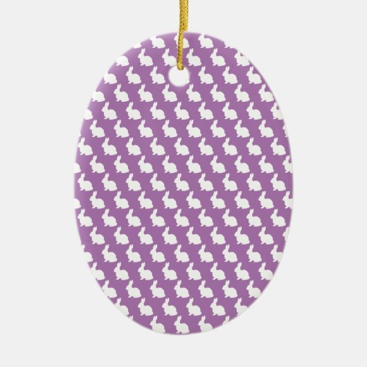 シンプル紫と白の復活祭バニー セラミックオーナメント (正面)