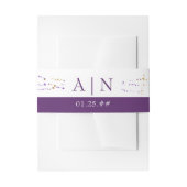 シンプル紫と金ゴールド紙吹雪モノグラム結婚ズ 招待状ベリーバンド (正面例)