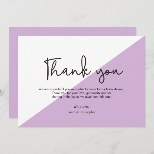 シンプル紫の白モダン赤ちゃんシャワー 招待状 (正面/裏面)