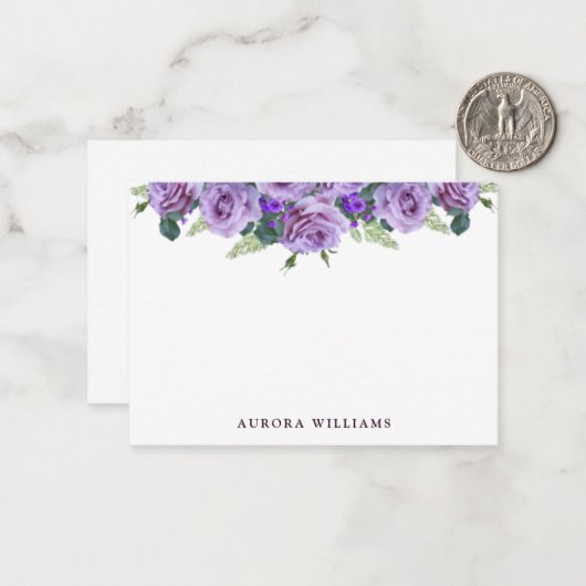シンプル紫エレガントフローラ文房具 ノートカード (正面/裏面インサイチュ)