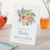 シンプル紫オレンジ色のフローラシャワーウェルカム 台座サイン (インサイチュ)