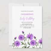 シンプル紫ゼランセムフローラ誕生会 招待状 (正面)