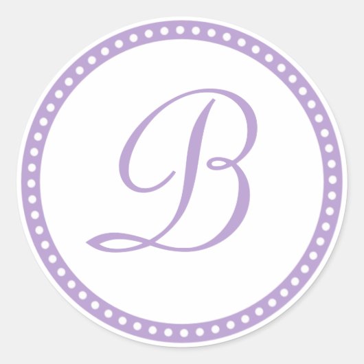 シンプル紫ドットモノグラムイニシャルシール ラウンドシール (正面)