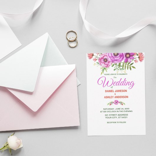シンプル紫バイオレットフローラ結婚式招待状 招待状