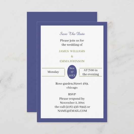 シンプル紫パーソナライズされた セーブザデート (正面/裏面)