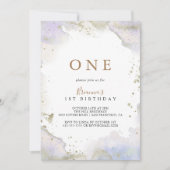 シンプル紫ミニマル第一誕生日パーティー 招待状 (正面)