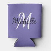 シンプル紫モダンモノグラム名+イニシャル 缶クーラー (正面)