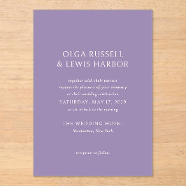 シンプル紫モダン結婚の アクリル招待状