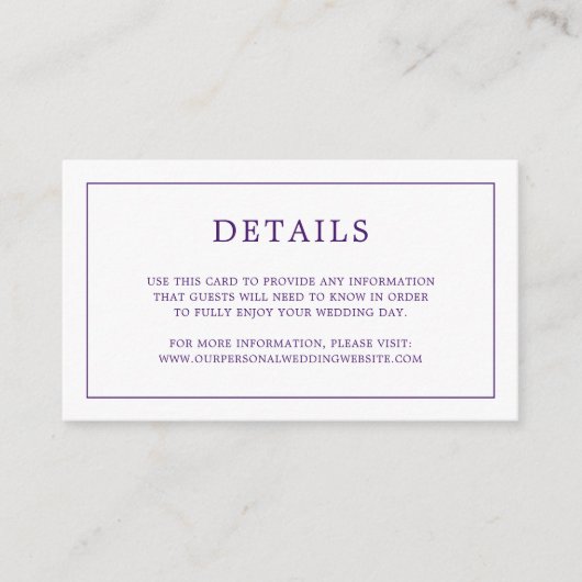シンプル紫モノグラムエレガントな結婚式 エンクロージャーカード (正面)