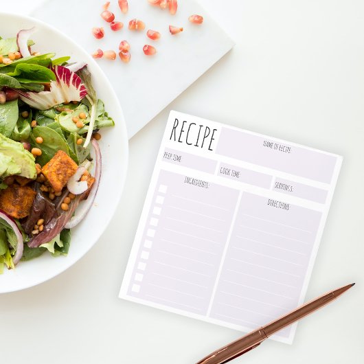 シンプル紫ラベンダーシ空白のート料理レシピ ノートパッド