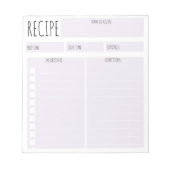シンプル紫ラベンダーシ空白のート料理レシピ ノートパッド (正面)