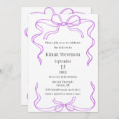 シンプル紫リボンフレームブライダルシャワー 招待状 (正面/裏面)