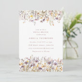 シンプル紫ワイルドフラワー縁どブライダルシャワー 招待状 (スタンド正面)