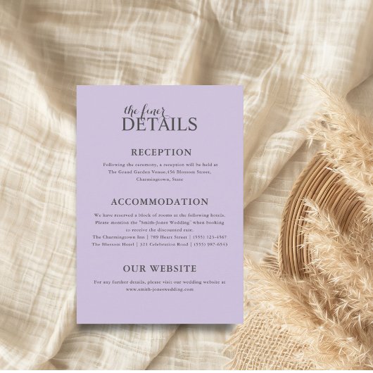 シンプル紫結婚詳細 エンクロージャーカード