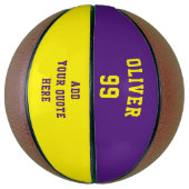 シンプル紫色と黄色の名前番号引用文 バスケットボール (縦)