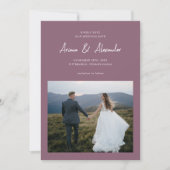 シンプル紫色のスクリプ結婚ト写真 セーブザデート (正面)