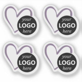 シンプル紫色のハート型ロゴ写真テンプレート シール