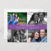 シンプル紫色の写真の日付のポストカードを保存 案内ポストカード (正面/裏面)