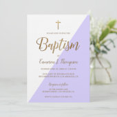 シンプル紫色の白金ゴールドバプテモダンィス 招待状 (スタンド正面)