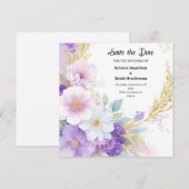 シンプル紫色の結婚式の日付カードを保存 セーブザデート (正面/裏面)