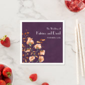 シンプル紫色バーントオレンジフローラ秋の結婚式 スタンダードカクテルナプキン (インサイチュ)