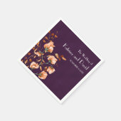 シンプル紫色バーントオレンジフローラ秋の結婚式 スタンダードカクテルナプキン (角)