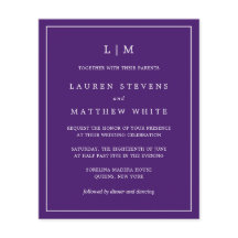 シンプル紫色モノグラム予算結婚式の招待