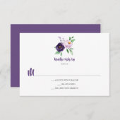 シンプル紫色ラベンダーウォーターカラーフラワーズRSVP 出欠カード (正面/裏面)