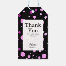 シンプル紫薄紫水玉模様ブラックサンキュー ギフトタグ