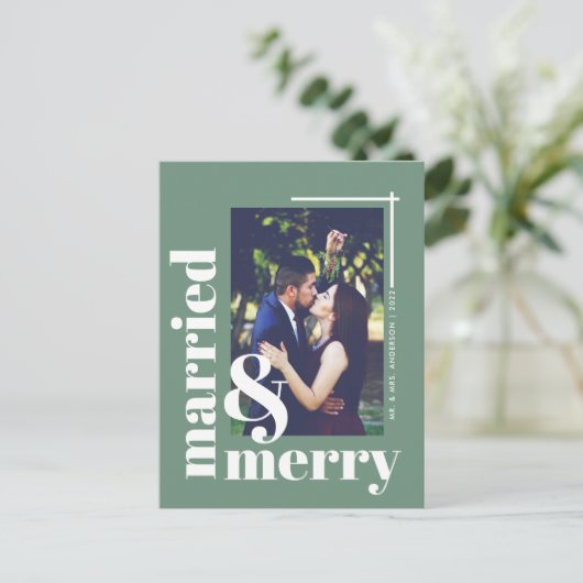 シンプル結婚したと写真メリークリスマス ポストカード (スタンド正面)