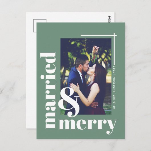 シンプル結婚したと写真メリークリスマス ポストカード (正面/裏面)