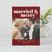 シンプル結婚したモダン結婚メリーの写真Red Th サンキューカード (スタンド正面)