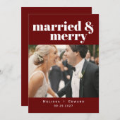 シンプル結婚したモダン結婚メリーの写真Red Th サンキューカード (正面/裏面)