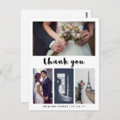 シンプル結婚とモダンお礼 | 4写真 ポストカード (正面/裏面)