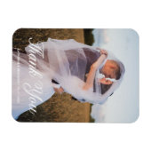 シンプル結婚の写真の名前と日付ありがとう マグネット (横)