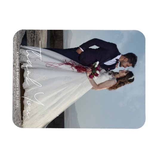 シンプル結婚の写真の名前と日付を追加 マグネット (横)