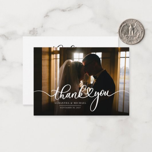 シンプル結婚の写真の手書きありがとう ノートカード (正面/裏面インサイチュ)