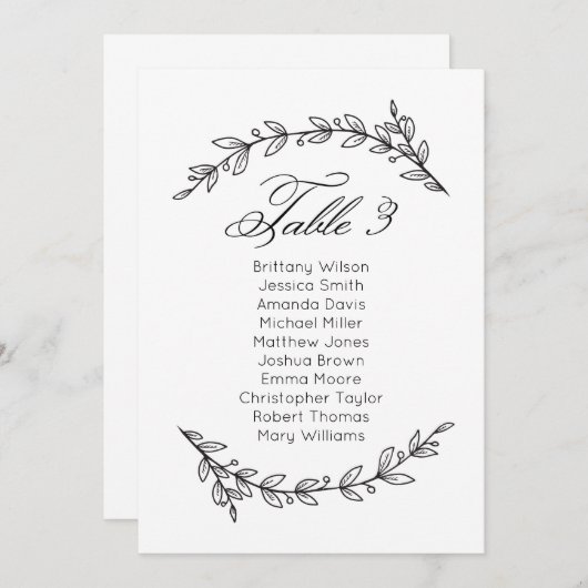 シンプル結婚の座席表フローラテーブルプラン3 招待状 (正面/裏面)