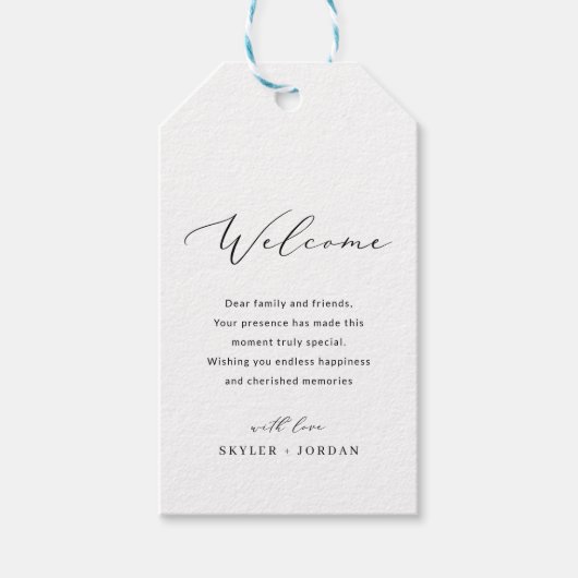 シンプル結婚の歓迎抱き枕バスケットメッセージカード ギフトタグ (正面)