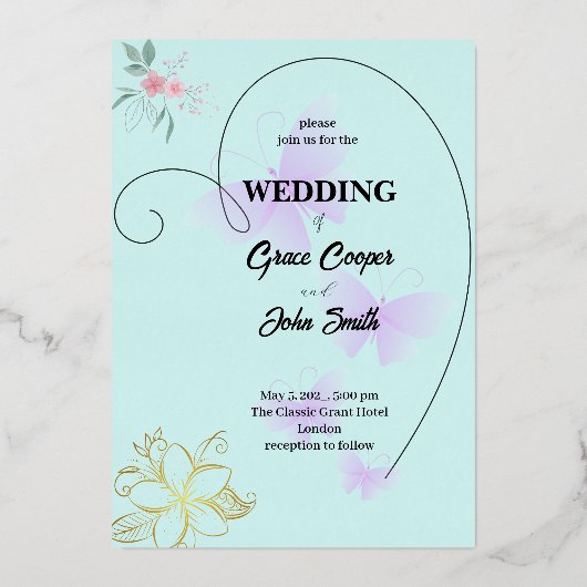 シンプル結婚カードデザイン 箔招待状 (正面)