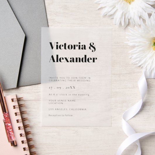 シンプル結婚クラシックエレガントモダンs ベラム紙招待状 (ウェディング)