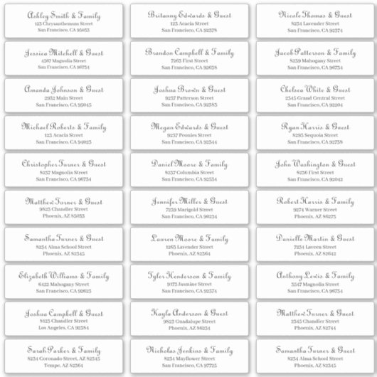 シンプル結婚クラシックScriptのゲスト名のアドレス シール (正面)