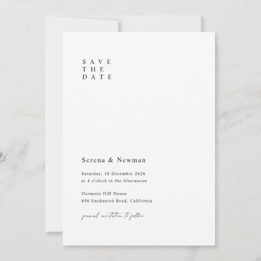 シンプル結婚コンテンポラリー写真の日付の保存 招待状 (裏面)