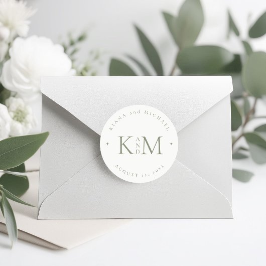 シンプル結婚シックイニシャルパールホワイトID1046 ラウンドシール