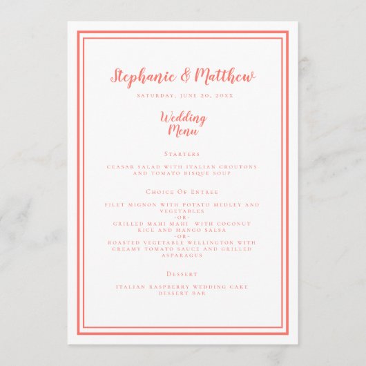 シンプル結婚ズメニュー生活珊瑚礁フレームシック メニュー (正面)