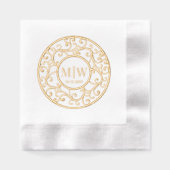 シンプル結婚ツツリーブランチレースのようフィリグリーイニシャル 箔ナプキン (正面)