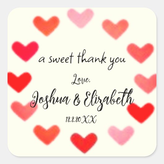 シンプル結婚ハート手書きスタイル スクエアシール (正面)