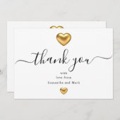 シンプル結婚ホワモダンイの金ゴールドハートフラットカード 招待状 (正面/裏面)