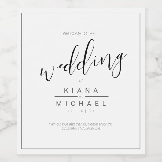 シンプル結婚ミニマルのブラックID523 ワインラベル (シングルラベル)